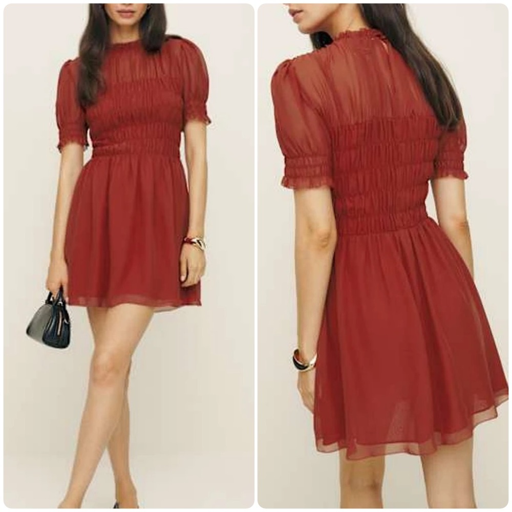 REFORMATION NWT Mimsy Shirred Mini Dress Sangre - holiday party